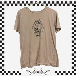 OBEY Rose Skull Graphic Tee Pinkish Tan Streetwear Grunge Skater Hypebeast